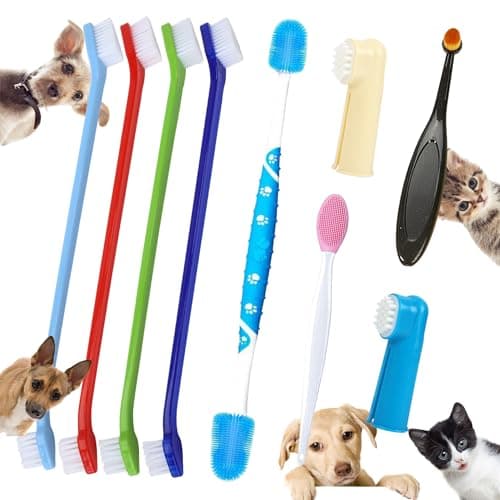 ATEYUWIS 9-Piece Dog Tooth Brushing Kit, Pet Dental Hygiene & Grooming Set for Dogs and Cats, Includes Dual-Head Toothbrush, Finger Brushes, Tongue Scraper and Tear-Stain Grooming Brush - Image 1
