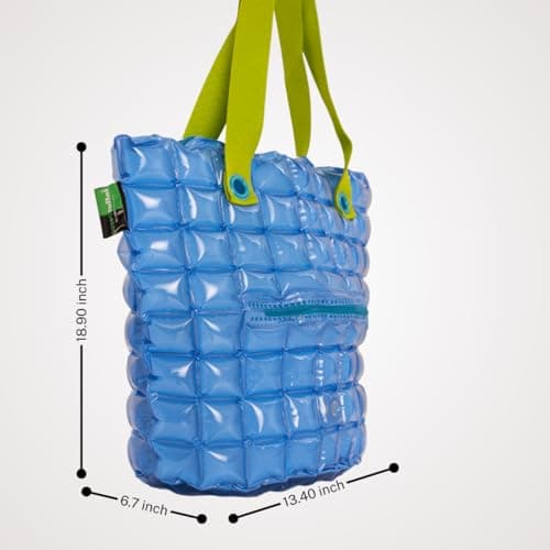 inflatDecor Neon Handbag for Women – Inflatable Puffer Tote Bag with Diamond Pattern – Lightweight Waterproof Beach Bag (Blue, X-Large) - Thumbnail 5