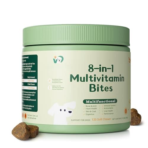 8-in-1 Dog Multivitamin Soft Chews - with Omega 3, Probiotics & Glucosamine - Immune, Skin, Joint, Digestive Support - Daily Supplement for All Dogs