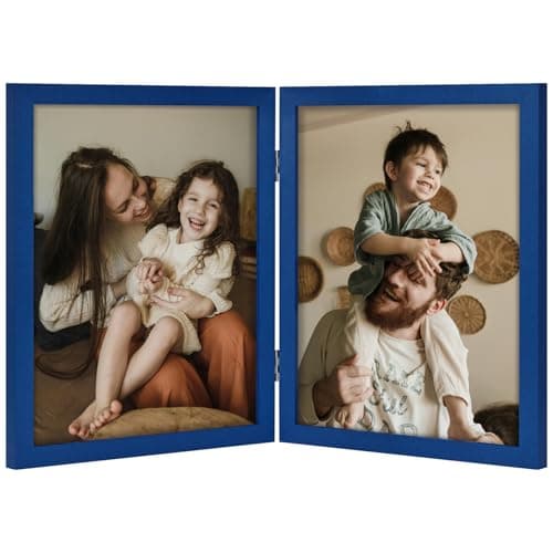 decorUhome Double 8x10 Picture Frame Vertical, Engineered Wood Bifold Photo Frame with Plexiglass for Tabletop Display, 8x10, Royal Blue - Image 1