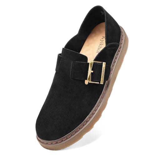 KYIKHOR Women's Comfortable & Lightweight Suede Leather Penny Loafers Slip-Ons Cute Business Casual Dress Shoes Work Office Flats Everyday Walking Shoes Driving Mocs for Women Black,9 M US - Image 1