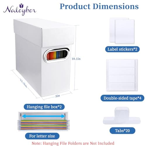 Naleyber File Organizer Box with Lid & Handle, Heavy Duty Hanging File Folder Storage Boxes for Letter Size, Portable Filing Organizer for Office, Home, Classroom, White 2 Pack - Thumbnail 2