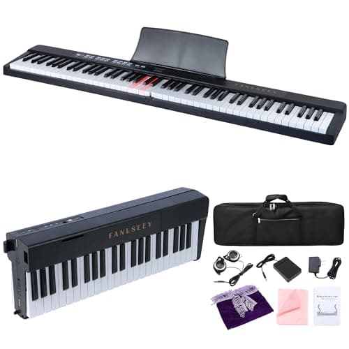 88-Key Folding Piano Keyboard, Full Size Light-Up Velocity Sensitive Keys Electric Piano, 7.5lbs Portable Digital Piano with Dual Bluetooth & MIDI, Beginner Kit with Sustain Pedal, Bag(Black) - Image 1