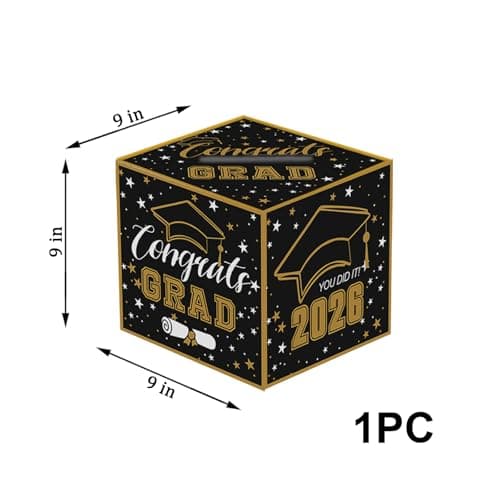 2026 Black Gold Graduation Card Box - 1 Congrats Grad Card Holder for Graduation Party Decor, Easy Assemble - Thumbnail 2
