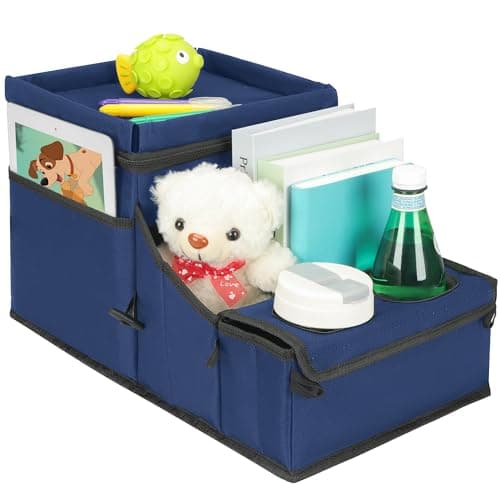 Backseat Organizer for Kids & Adults – Car Seat Cooler Warmer with 2-in-1 Writing Tray, Cup Holders & 11 Storage Compartments | Road Trip Car Organizer for Front & Back Seat (Black) (Navy Blue) - Thumbnail 6