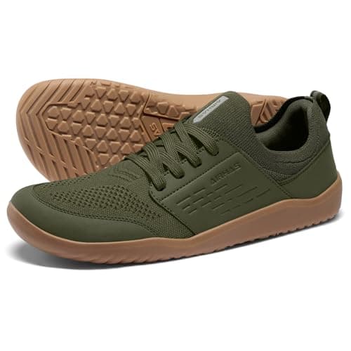 AIRHAS Mens Barefoot Shoes with Wide Toe Box Gym Workout Sneakers for Men Zero Drop Cross Training Shoes(Olive/Gum,8.0) - Image 1
