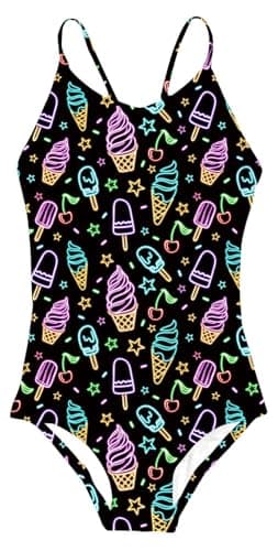 Idgreatim Neon Bathing Suit for Girls Ice Cream Swimsuits Size 7 8T Cool Swimwear for Beach Holiday - Image 1