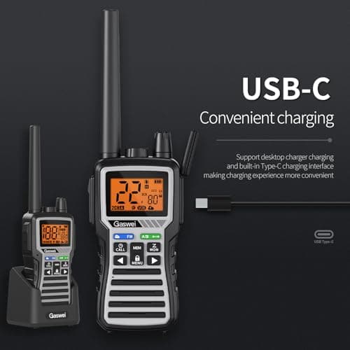 Gaswei GU1 Long Range Rechargeable Two Way Radios for Adults, GMRS Walkie Talkies with NOAA Weather Alert & Flashlight, 60 Channels, VOX, FM Radio, for Job Site, Construction, Hiking, Camping​​ - Thumbnail 6