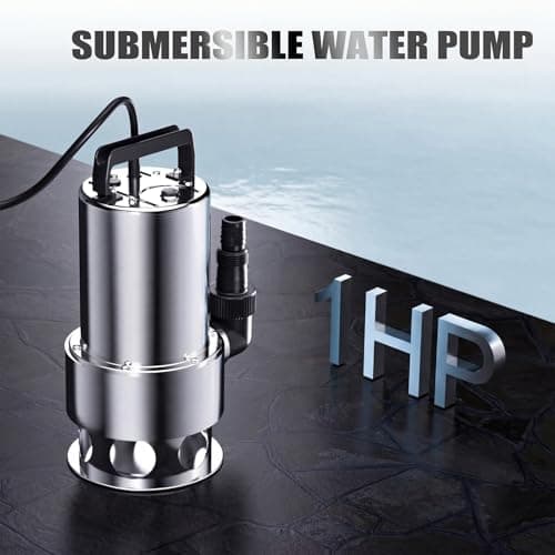 SHANGDA Sump Pump Submersible 1HP Dirty/Clean Water Transfer Pump 4500GPH Portable Electric Water Pump for Pool Draining Hot Tub Flooded Basement Ponds Garden Yard with Adapters - Thumbnail 2