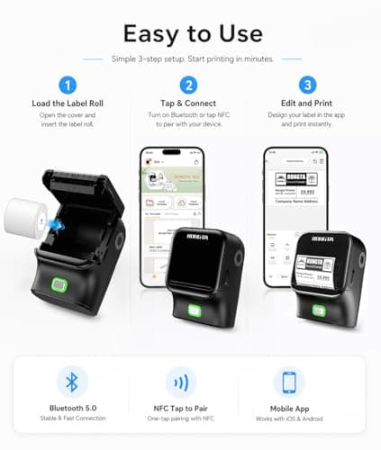 Rongta Bluetooth Label Maker Machine, Thermal Label Printer Easy to Use for Office, Home, Business, Came with 1 Roll 2x1.18 inch White Label(Black) - Thumbnail 3
