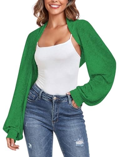 ZAFUL Y2K Bolero Fall Long Sleeve Cardigan Cropped Open Front Shrug 2026 Sweater Women Green S