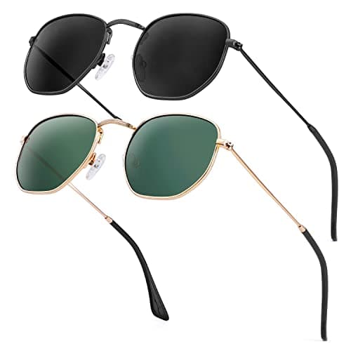 KALIYADI Sunglasses for Women and Men, Polarized Square UV Protection, Trendy Metal Frame Hexagon Sunglasses (2 Packs Grey&G15) - Image 1