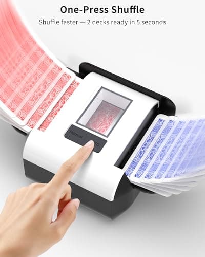 INNCNN Rechargeable Automatic Card Shuffler for 1-2 Decks - USB-C Fast Charging with Auto Shuffle & Manual Control, 65dB Quiet Fits Poker, UNO, Long Cards, Blackjack and More - White - Thumbnail 2