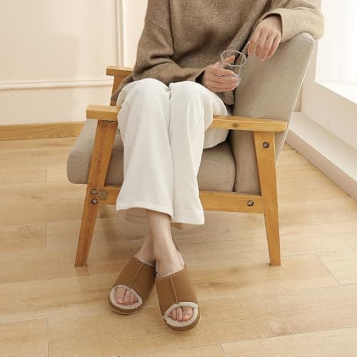 Parlovable Womens Slippers Open Toe - Fuzzy Comfy Memory Foam Non-slip House Shoes Indoor Outdoor Trendy Gifts Chestnut 7-8 - Thumbnail 2