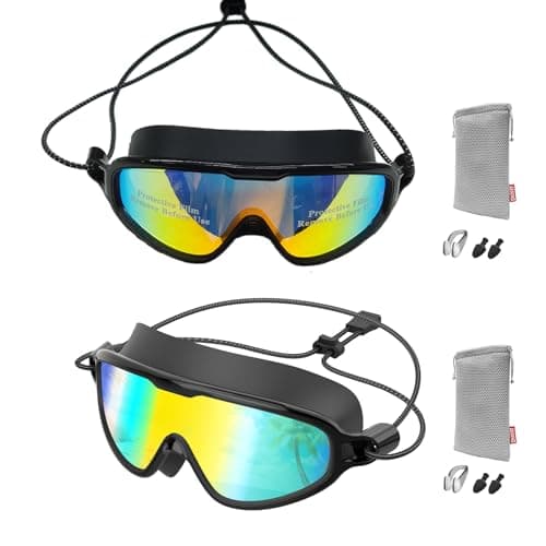 Aegend Swim Goggles with Bungee Strap No Leaking Anti Fog Swimming Goggles with Quick Adjust (Aqua & Bright Orange, Large(Age 18+)) - Image 1