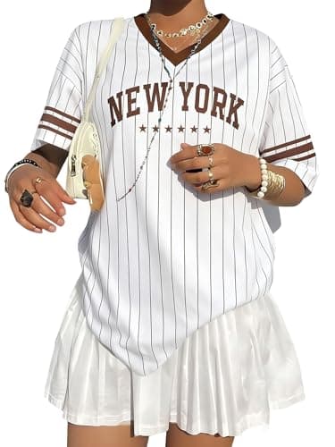 Oversized Jersey Shirts Women V Neck Baseball Striped Number Graphic Tshirt Y2k Casual Streetwear Tee Tops - Image 1