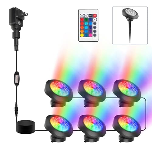 CREPOW RGB Pond Lights,LED Underwater Submersible Fountain Lights IP68 Waterproof,Remote Control Color Changing Landscape Spotlights Lighting for Fish Aquarium Tank Yard Garden Pool (Set of 6)