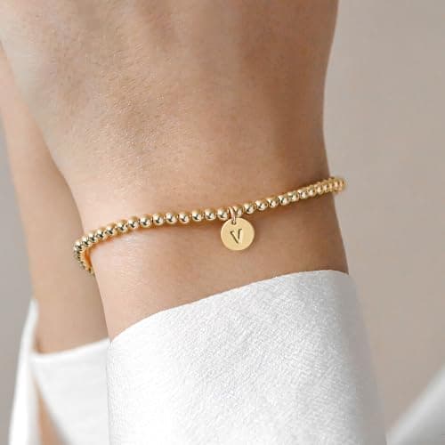 Turandoss Gold Bracelet – V Letter Disc Jewelry, Trendy Minimal Alphabet Charm - Thumbnail 2