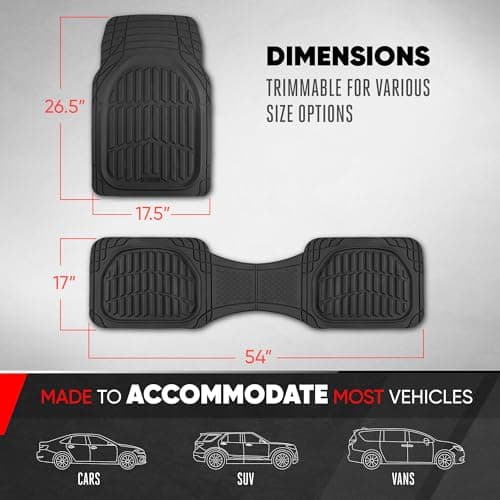 Motor Trend FlexTough LITE Rubber Car Mats Full Set - All Weather Floor Mats for Trucks, Cars & SUVs - Automotive Waterproof Black Car Floor Mats for Cars Interior Accessories Universal Trim-to-Fit - Thumbnail 4
