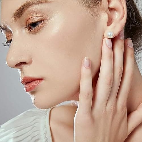 Shrandi Round White Freshwater Cultured Pearl 18K Gold Plated Stud Earrings - Thumbnail 4