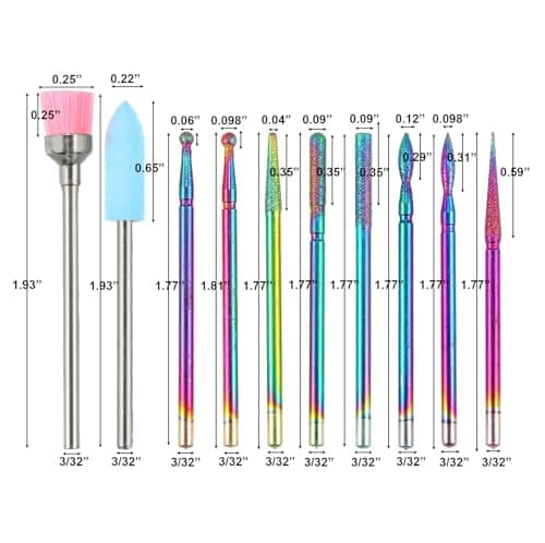 10pcs Nail Drill Bits Set, FORTMATE 3/32'' Diamond Carbide Drill Bits Cuticle Cutter Electric Milling Burr Grinder for E-file,Acrylic Gel Nail Tech Bit Kit for Manicure Pedicure, Home Salon - Thumbnail 2