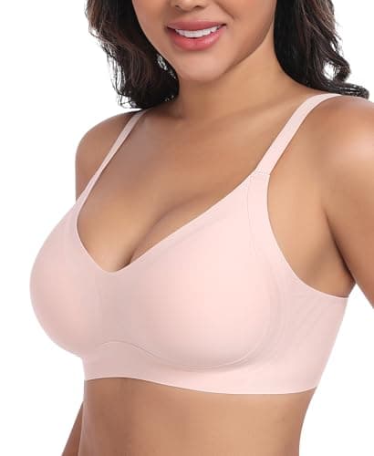 Ganado Bras for Women No Underwire Wireless Push Up Bra Full Coverage Seamless Comfortable Bralettes (Pink, Large) - Image 1