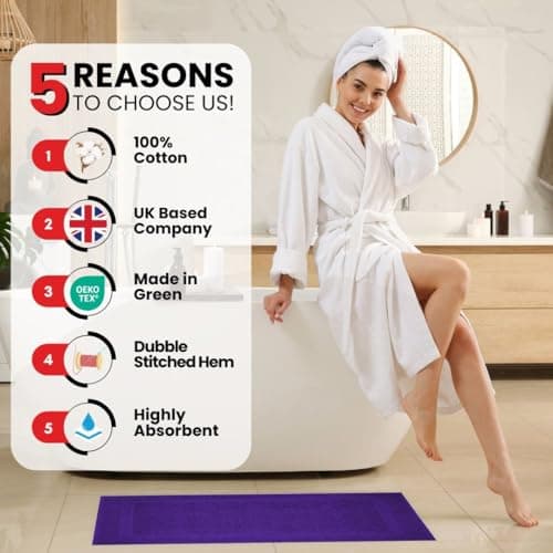Infinitee Xclusives Premium Cotton Bath Mats for Bathroom – Pack of 2 | 34x22 Inches | Ultra Soft, Super Absorbent, Non-Slip, Machine Washable Mats (Profound Purple) [Not a Rug] - Thumbnail 3