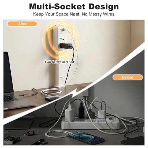 Extendable Outlet Extender Stick, Plug Extension with 2 AC + 2 USB-A + 1 USB-C Ports, 6"-35" Adjustable Length, 360° Rotatable, Fireproof Power Expander for Couches, Nightstands - 2 Pack - Thumbnail 6