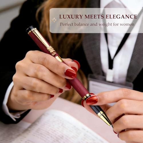 ZJEOSO Luxury Pen,Best Luxury Ball Pen Gift Set for Women,Black Ink Fancy Pen Refillable for Executive Office,Professional,pretty pens,cool pens,Nice cute Designer Pen (Red) - Thumbnail 2