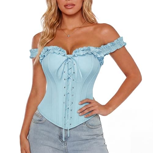 Scarlet Darkness Corset Tops for Women Lace Up Overbust Corset Ruffle Bustier Top Light Blue Size 6 - Image 1