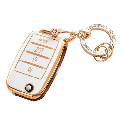 RUABIBAN Key Fob Cover Compatible with Kia, Soft TPU Key Case Protection Shell Fit for Sedona Rio Optima Soul Sportage Sorento Carens Flip Key