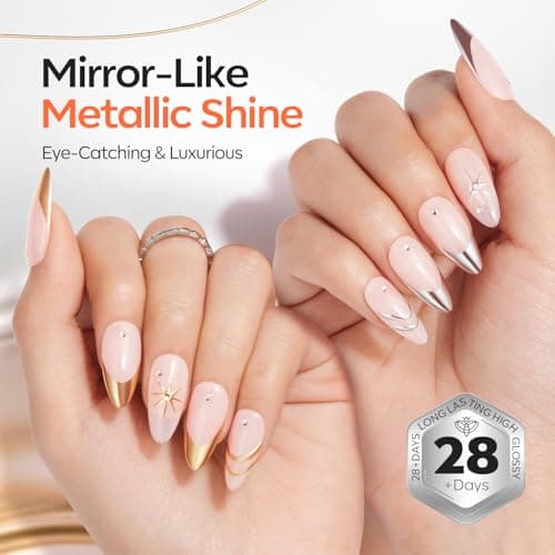modelones Gold Silver Gel Nail Polish Set, 3D Chrome Metallic Liner Gel with Fine Brush for French Tip Professional Detail Nail Art Mirror Effect Painting Tool DIY Soak Off Manicure Gift for Women - Thumbnail 3
