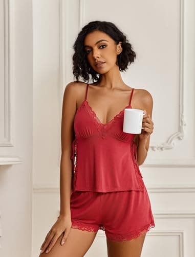 Avidlove Valentine's Day lingerie Womens Cute Pajamas Cami Shorts Nightwear Pj Short Sets Deep Red L - Thumbnail 6