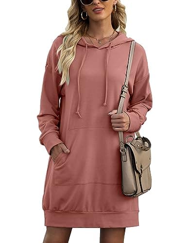 Quenteen Women Hoodies Dress Hooded Sweatshirts Dress Casual Long Sleeve Tunic Dress Oversized Sweatshirts with Pocket - Image 1