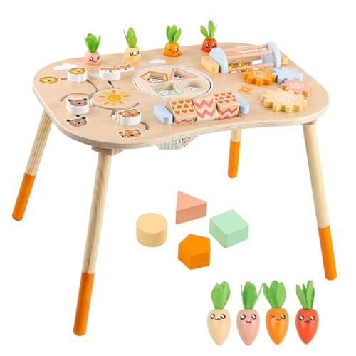 Sensory Table Wooden Activity Table for 1 Year Old Toddlers Activity Center 1-3 2 Baby Activity Table Kids Gift Game Wooden Montessori Table Shape Sorter Sensory Toys (Length*Height: 17"*11.8") - Image 1