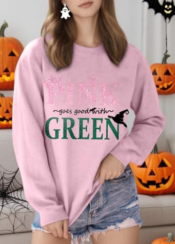 Pink Goes Good with Green Sweatshirt Women Musical Movie Graphic Gifts Casual Long Sleeve Sweater Tops - Thumbnail 2