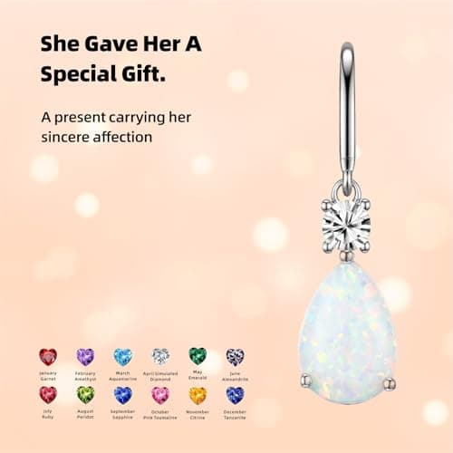 Teardrop Dangle Drop Earrings -925 Sterling Silver Birthstone Earring Jewelry Birthday Gifts for Women,Girlfriend,Wife,Mom - Graduation, Friendship,Birthday, Anniversary (10 - Opal) - Thumbnail 3