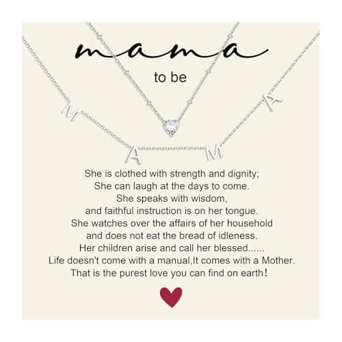 KSF Mama Mom Necklace for Women - 2Pcs 18K Gold Plated Mama Heart Necklaces Non Tarnish New Mom Gifts Gold Pendant Necklace Trendy Jewelry, Post Partum First Time Gift for Expecting Mom - Image 1