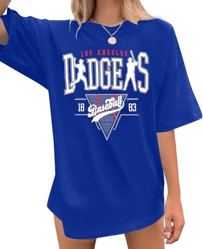 ASTANFY Women's Oversized Baseball Shirt - Blue XX-Large Crew Neck Short Sleeve T-Shirt - Image 1
