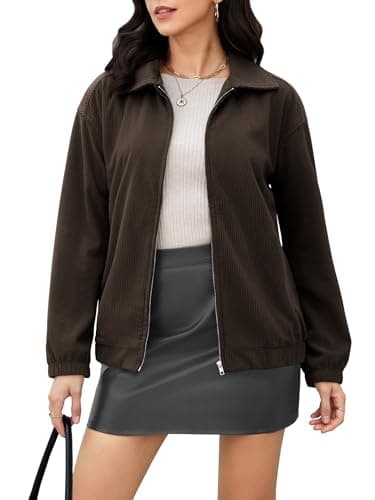 Casly Lamiit Womens Corduroy Jacket Casual Zip Up Lapel Fall Long Sleeve Coat Barn Jacket Trendy Winter Outfits Coffee S - Image 1