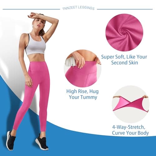 TNNZEET Leggings for Women, Pink High Waisted Plus Size Maternity Workout Yoga Pants (L/XL) - Thumbnail 3