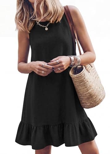 KIRUNDO Women's Casual Summer Dresses 2026 Spring Sleeveless Shift Tank Mini Dress Flowy Ruffle Hem Beach Vacation Sundress(Black, Medium) - Image 1
