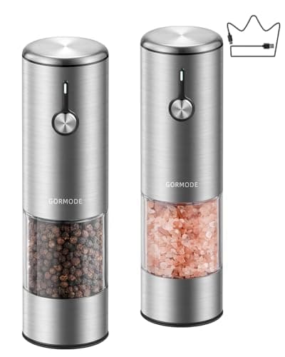 Electric Salt and Pepper Grinder Set, USB Rechargeable Automatic Pepper Mill, Large Capacity with Dual LED Light, One-Handed Operation, Slide Cover, Brushed Stainless Steel - Image 1