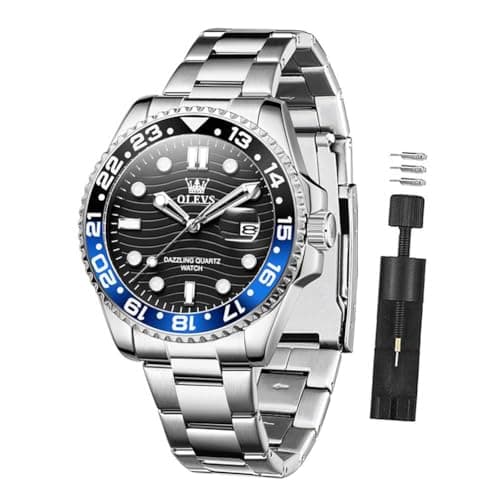 OLEVS Silver Watches for Men Luxury Dress Mens Watch Stainless Steel Casual Waterproof Analog Quartz Watch for Men Date Classic Black Big Face Men's Wrist Watches Relojes para Hombres - Image 1