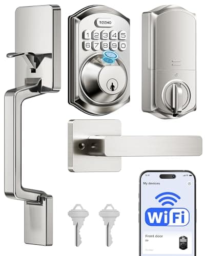 TEEHO TE012W-H WiFi Keypad Door Lock with Handle Set, Fingerprint Smart Locks, Front Door Keyless Entry, APP Remote & Voice Control, Digital Deadbolt with 2 Keys, Auto-Lock, Easy Install, Satin Nickel - Image 1