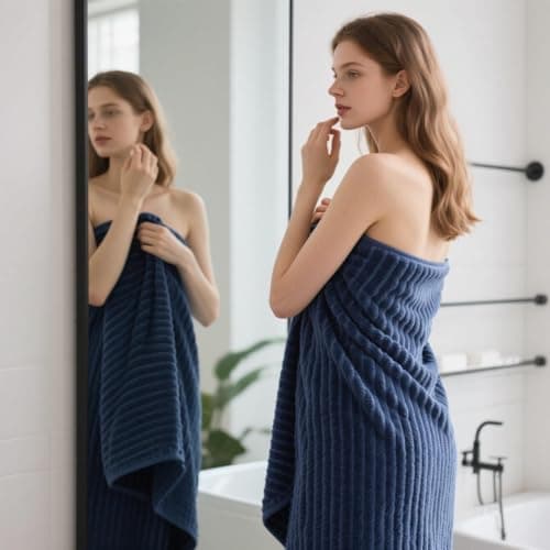 NALIVO Extra Large Bath Towel Set of 6 (40"x80"),Oversized Bath Sheet Super Soft Highly Absorbent Microfibers Quick Dry Luxury Shower Towel for Bathroom Spa Gym Hotel Yoga(Navy Blue, 6Piece) - Thumbnail 6