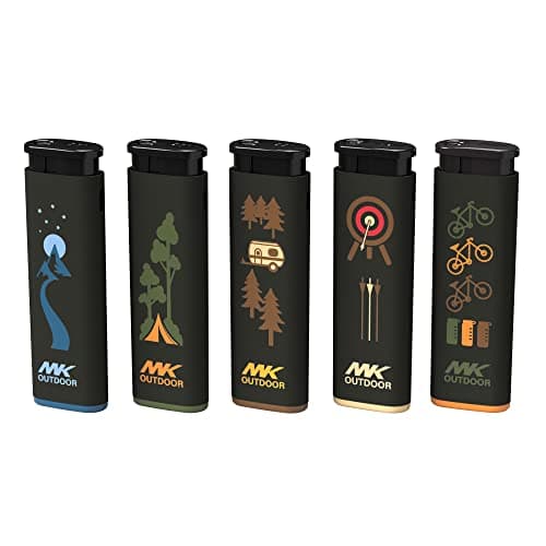 MK Lighter Outdoor Series Alpine Set 5-Pack Assorted Design Multipurpose Refillable, Windproof Flame, Slip Guard Candle & BBQ, Prepping & Camping Supplies, Survival Lighters (OUTDOORSMEN) - Image 1