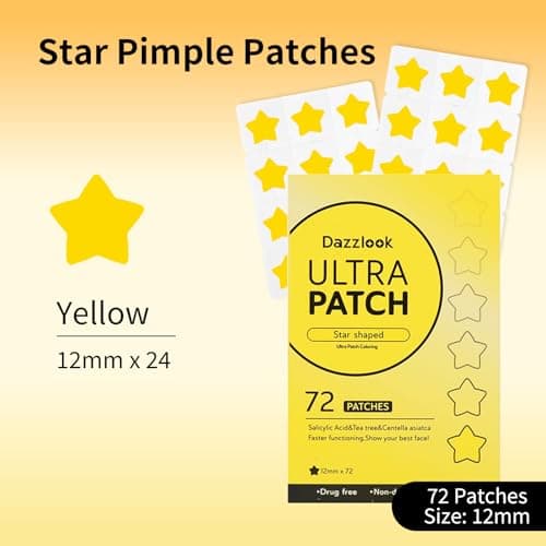Dazzlook Yellow Star Shaped Pimple Patch with Salicylic Acid, Hydrocolloid Pimple Stickers for Blemish Care, 72 Count, Fashion Blemishes Patches - Thumbnail 2