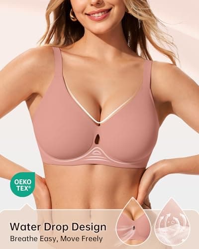 LetsJoli Minimizer Bras for Women Wireless Bra No Underwire Seamless Push Up Full Coverage Supportive Winter Outfits(Pink 2XL) - Thumbnail 2