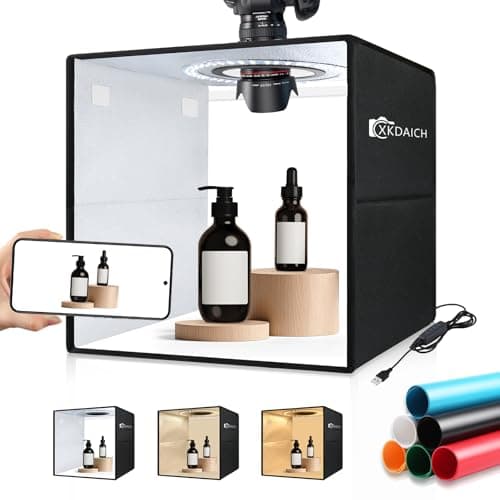 XKDAICH 12x12 Inch Portable Folding Photo Studio Box with Dimmable Ring Light, 3 Color Temperatures & 6 Backdrops for Product Photography, YouTube Videos, Smartphone - Image 1